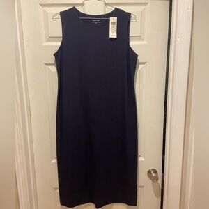 Eileen Fisher navy round neck midi dress, size M, NWT